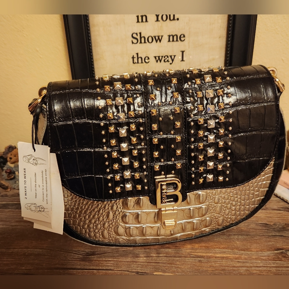❣️BRAHMIN | Contralto Collection Chrome/Black Cynthia Shoulder Bag NWT